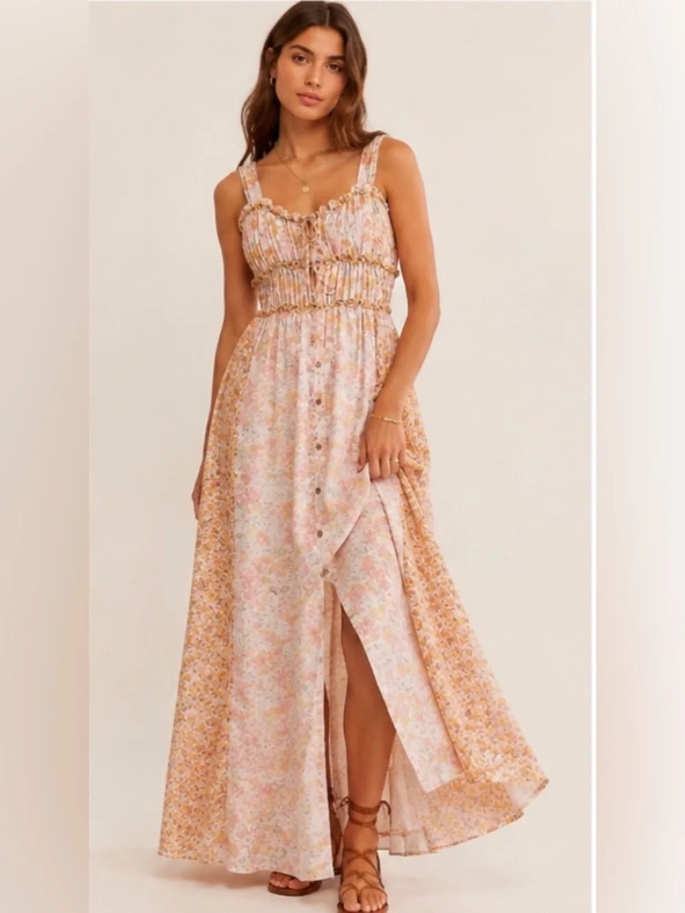 NWT Free People Dance With Me Floral Maxi Dress Smocked Boho Cottagecore S